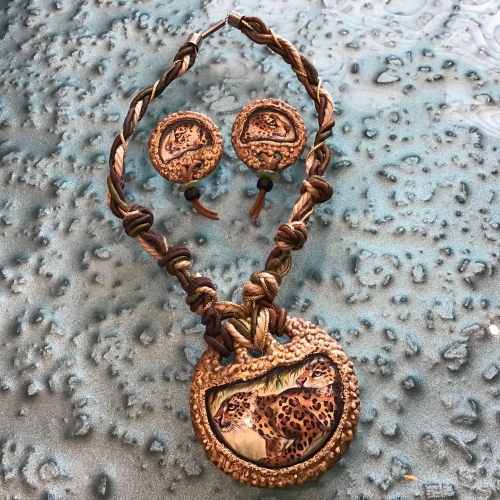Handcrafted neckpiece with matching pierced earrings